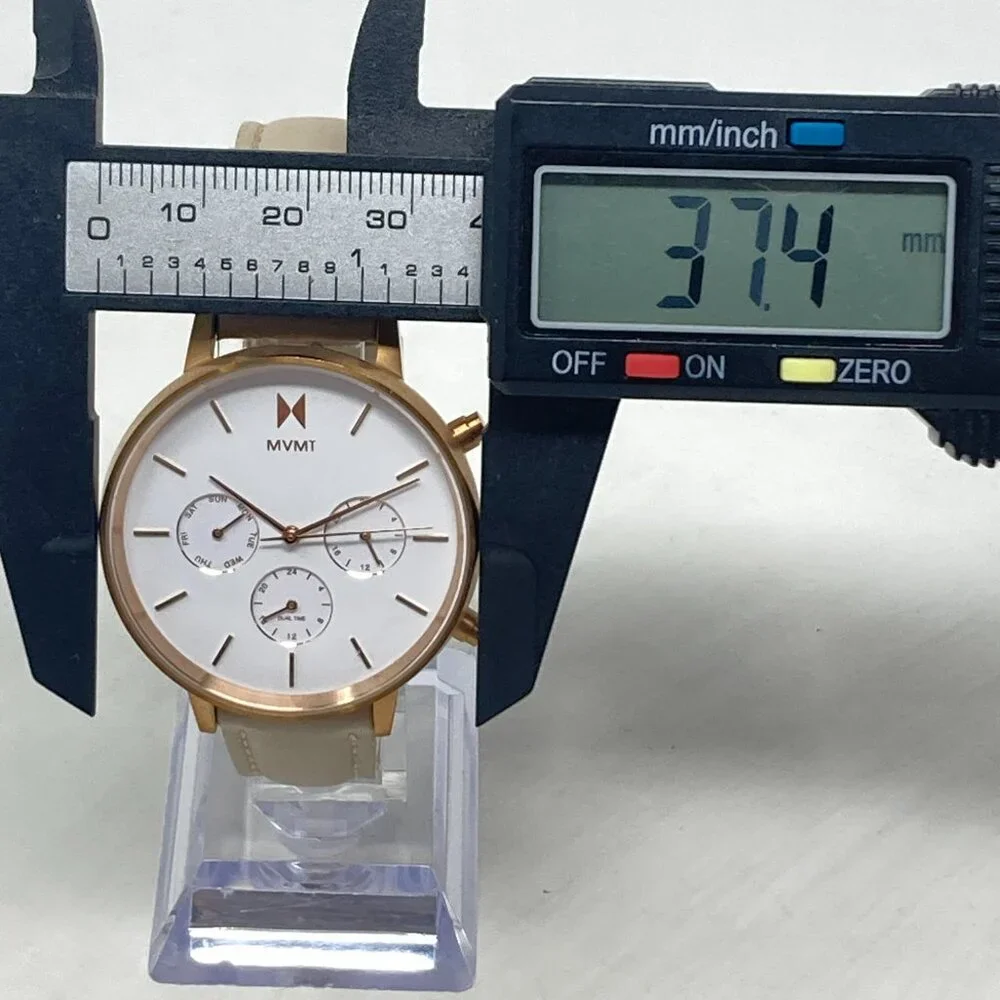 MVMT Nova Luna Women Watch 37mm Rose Gold Tone Dual Time Day Leather New Battery